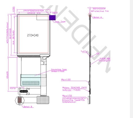 1.45 Inch AMOLED Display Module,  272X340 Resolution , 24pins Mipi Interface Oled Touch Screen Module