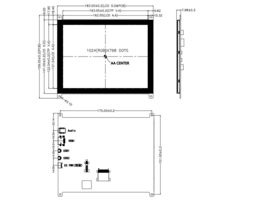 8 Inch TFT Display Module,  With PCBA And Touch Panel,  1024X768 HDMI Interface 750c/D
