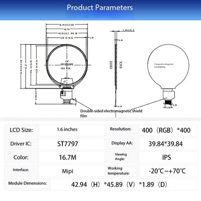 1.6 Inch Round TFT Display with MIPI/QSPI Interface and 400(RGB)X400 Resolution Circular TFT LCD Display
