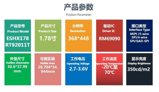 1.78 Zoll AMOLED LCD-Display mit 368*448 Auflösung QSPI-Schnittstelle Hochdefinition Hochhelligkeit Farbbildschirm