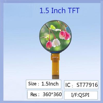 1.5 Zoll rundfarbige TFT-LCD-Anzeige 360x360 Auflösung ST77916 Fahrer-IC High-Definition-Weitblickwinkel für intelligente Wearables / DIY-elektronische Projekte / industrielle Instrumententafeln