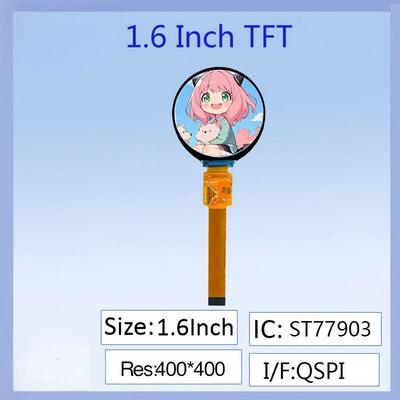 1,6 Zoll rundes IPS TFT LCD Display - 400x400 hohe Auflösung, ST77903 Treiber-IC, 16PIN Plug-In-Schnittstelle, Vollfarbe, weiter Betrachtungswinkel für Smart Wearables/Industrielle Instrumente/DIY Elektronikprojekte