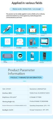 2.8 Inch TFT Display 240X(RGB)*320 Resolution,MCU Interface, Driving IC ST7789V,Lightness 450 6LEDS ALL view angle
