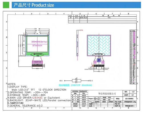 2.0 Inch IPS TFT Display with 320(RGB)*240 Resolution and RGB 6BIT Interface