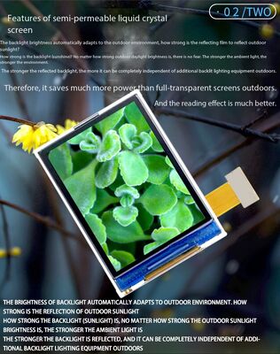 2.2 Inch Transflective TFT Display with 240(RGB)x320 Resolution and MCU 16bit Interface Sunlight Readable TFT