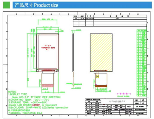 2.7 Inch IPS TFT Color Display with 960(RGB)x240 Resolution IC ILI8961 RGB Interface 260nits Brightness All View3 LEDS Medical Equipment