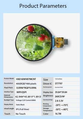 1.6 Inch Round TFT Display with MIPI/QSPI Interface and 400(RGB)X400 Resolution Circular TFT LCD Display